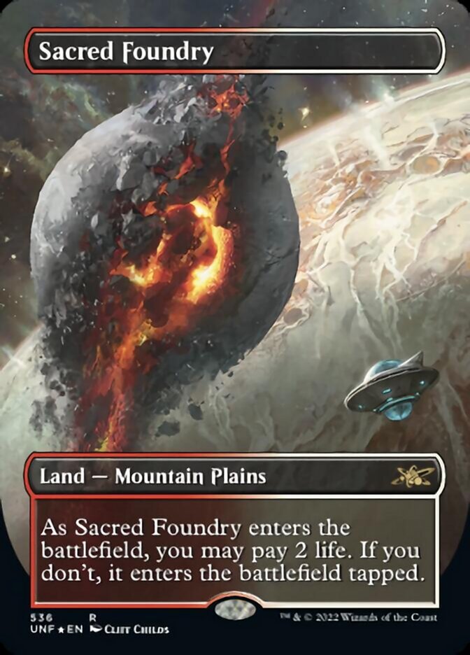 Sacred Foundry (Borderless) (Galaxy Foil) [Unfinity] | Rook's Games and More