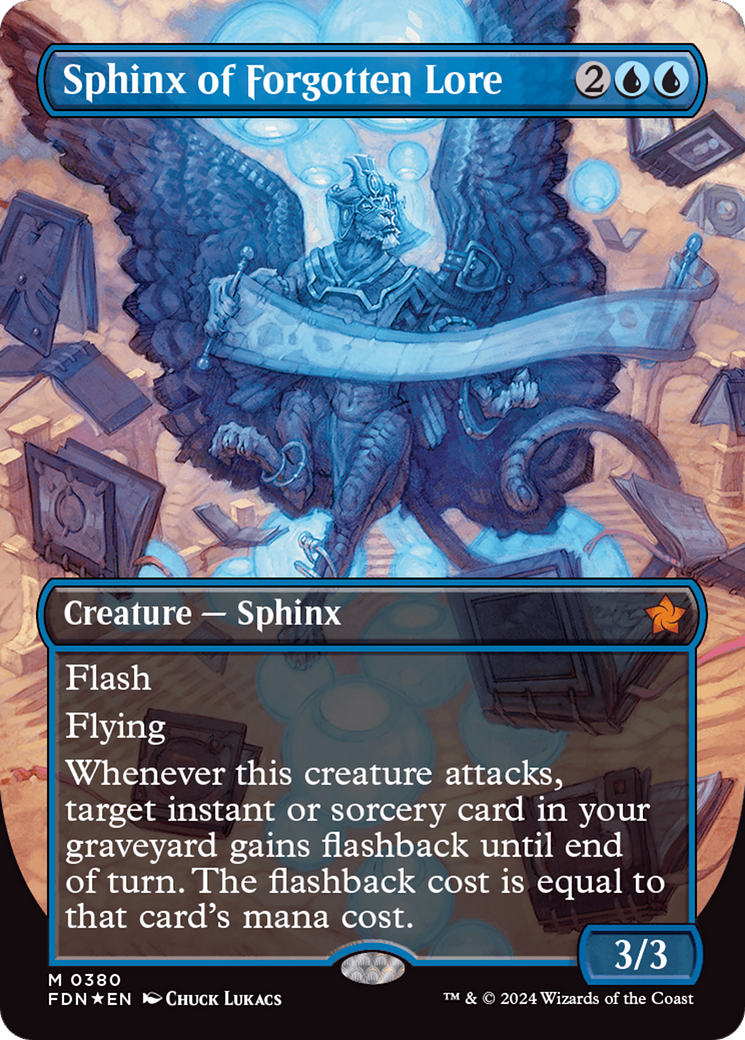 Sphinx of Forgotten Lore (Borderless) (Mana Foil) [Foundations] | Rook's Games and More