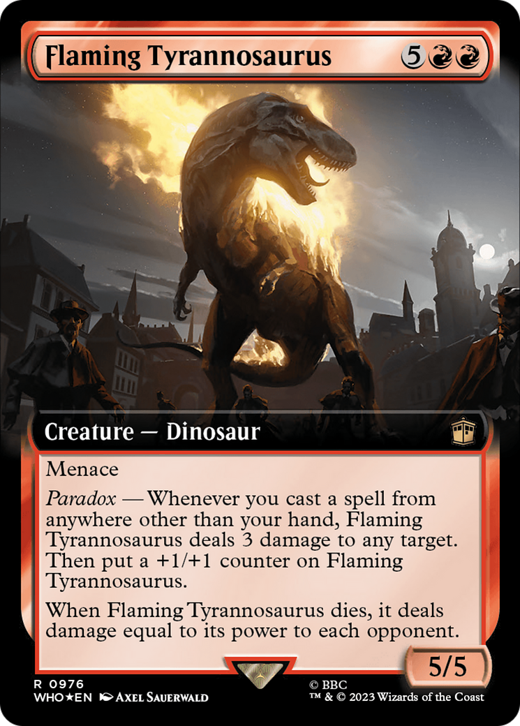 Flaming Tyrannosaurus (Extended Art) (Surge Foil) [Doctor Who] | Rook's Games and More