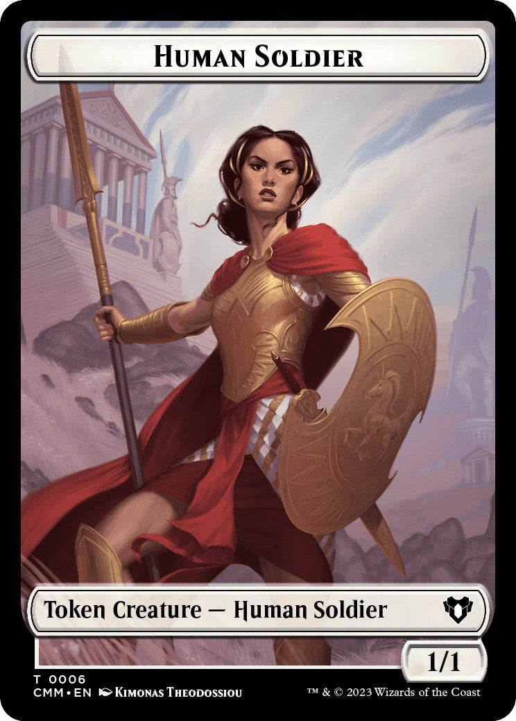Human Soldier // Dragon (0021) Double-Sided Token [Commander Masters Tokens] | Rook's Games and More