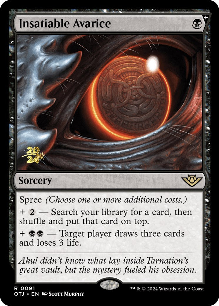 Insatiable Avarice [Outlaws of Thunder Junction Prerelease Promos] | Rook's Games and More