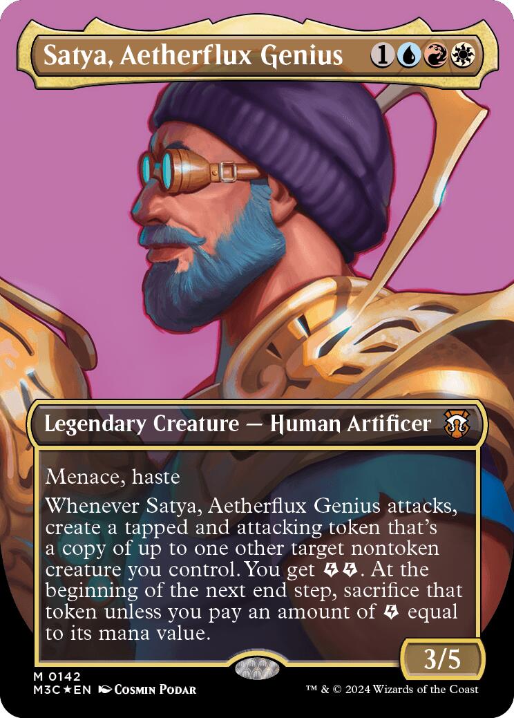 Satya, Aetherflux Genius (Borderless) (Ripple Foil) [Modern Horizons 3 Commander] | Rook's Games and More