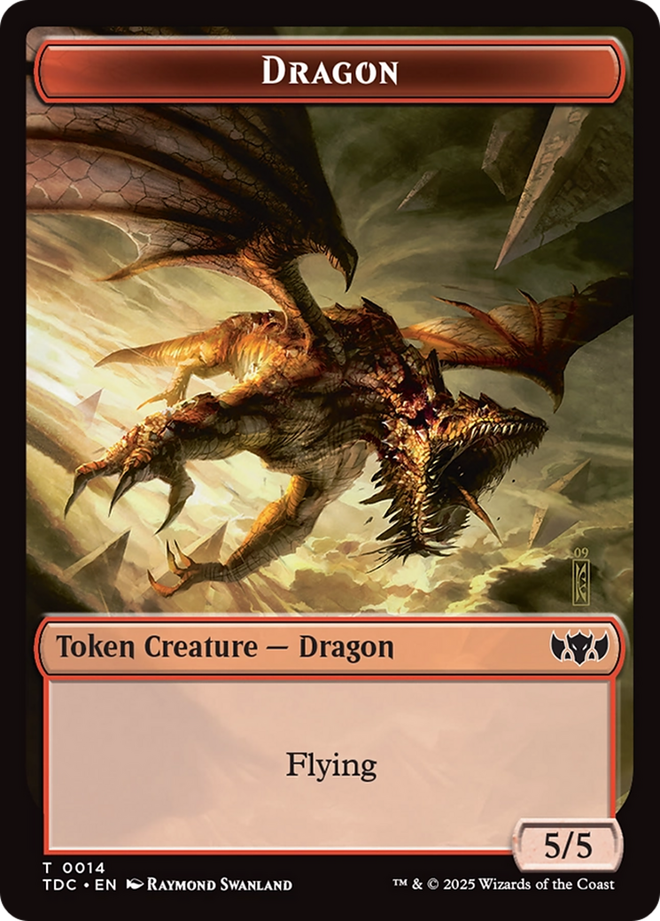 Dragon (0014) // Treasure Double-Sided Token [Tarkir: Dragonstorm Commander Tokens] | Rook's Games and More
