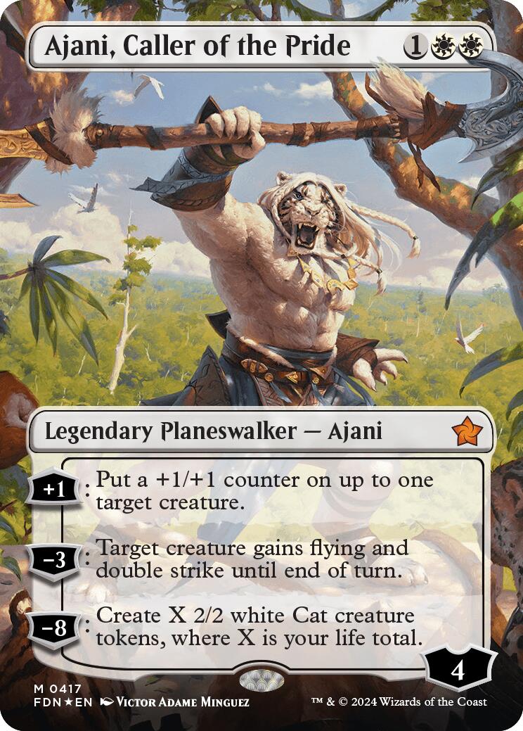 Ajani, Caller of the Pride (Borderless) (Mana Foil) [Foundations] | Rook's Games and More