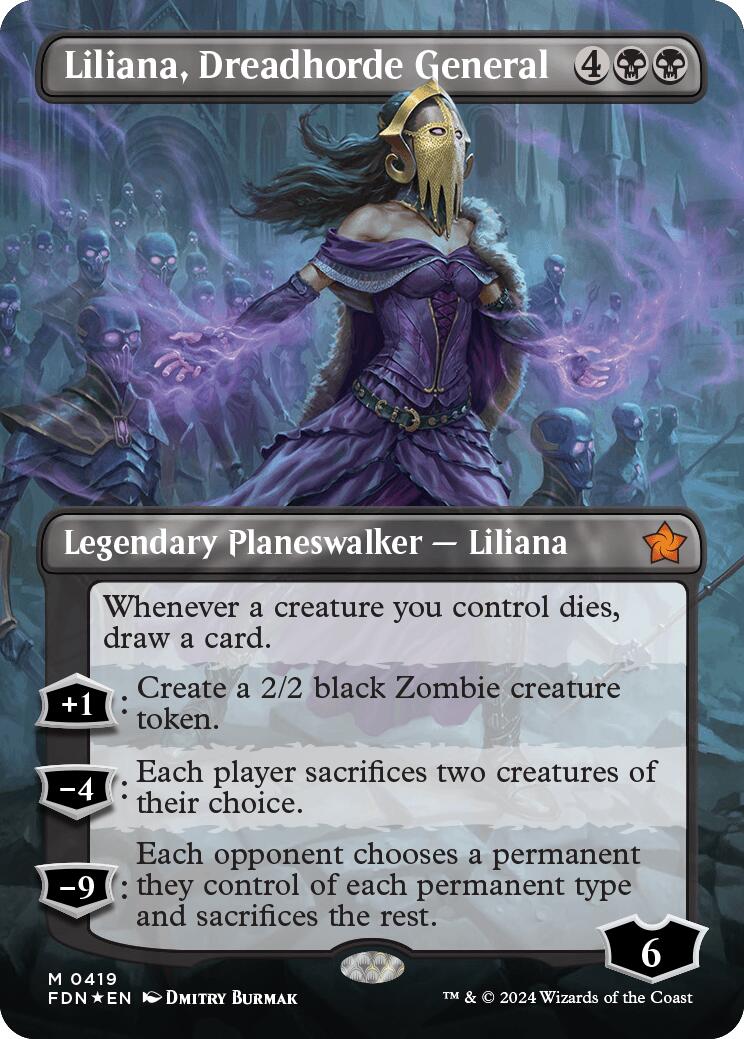 Liliana, Dreadhorde General (Borderless) (Mana Foil) [Foundations] | Rook's Games and More