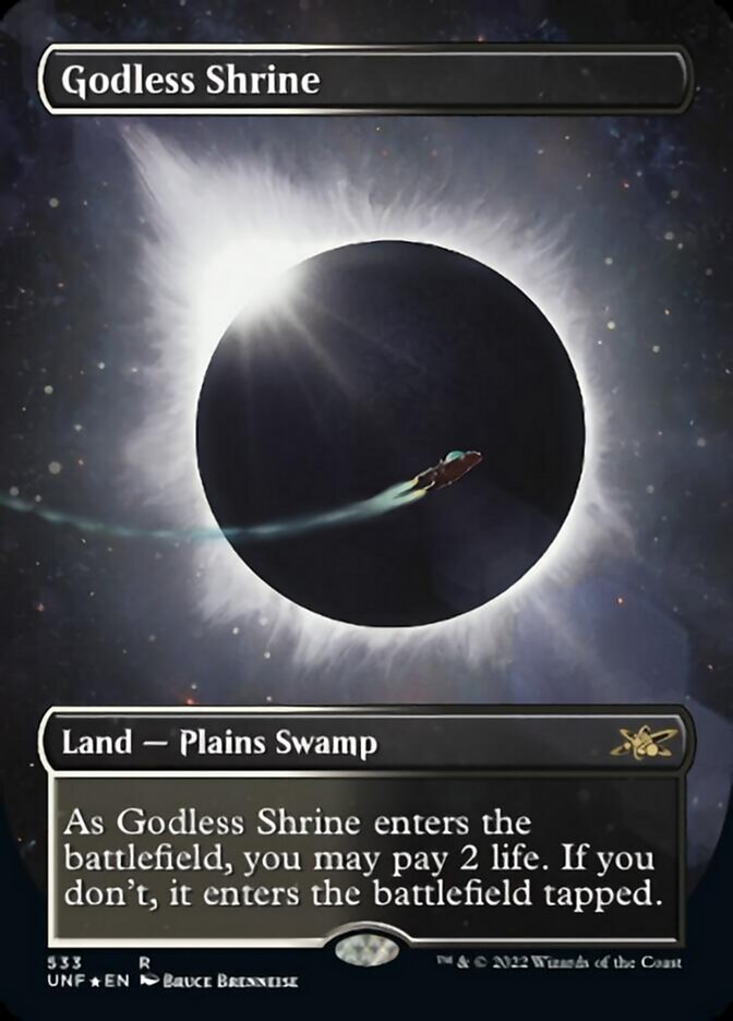 Godless Shrine (Borderless) (Galaxy Foil) [Unfinity] | Rook's Games and More