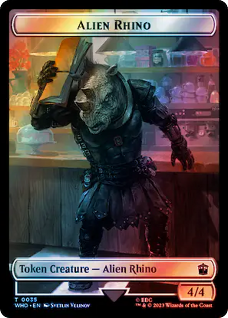 Alien Rhino // Clue (0055) Double-Sided Token (Surge Foil) [Doctor Who Tokens] | Rook's Games and More