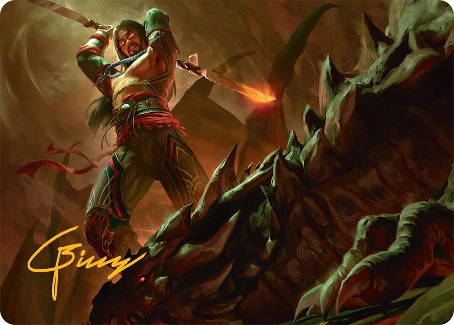 Sarkhan's Resolve Art Card (18/54) (Gold-Stamped Signature) [Tarkir: Dragonstorm Art Series] | Rook's Games and More