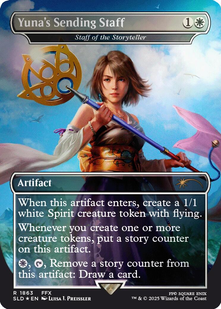 Yuna's Sending Staff - Staff of the Storyteller (Rainbow Foil) [Secret Lair Drop Series] | Rook's Games and More
