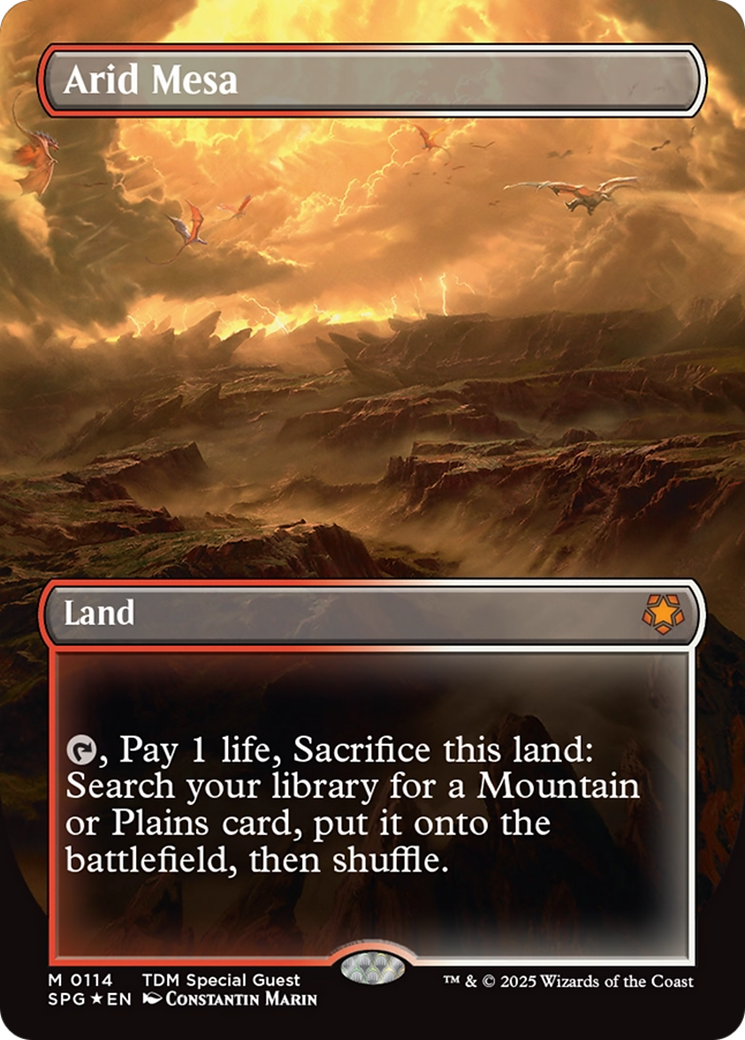 Arid Mesa (Borderless) (Dragonscale Foil) [Tarkir: Dragonstorm Special Guests] | Rook's Games and More