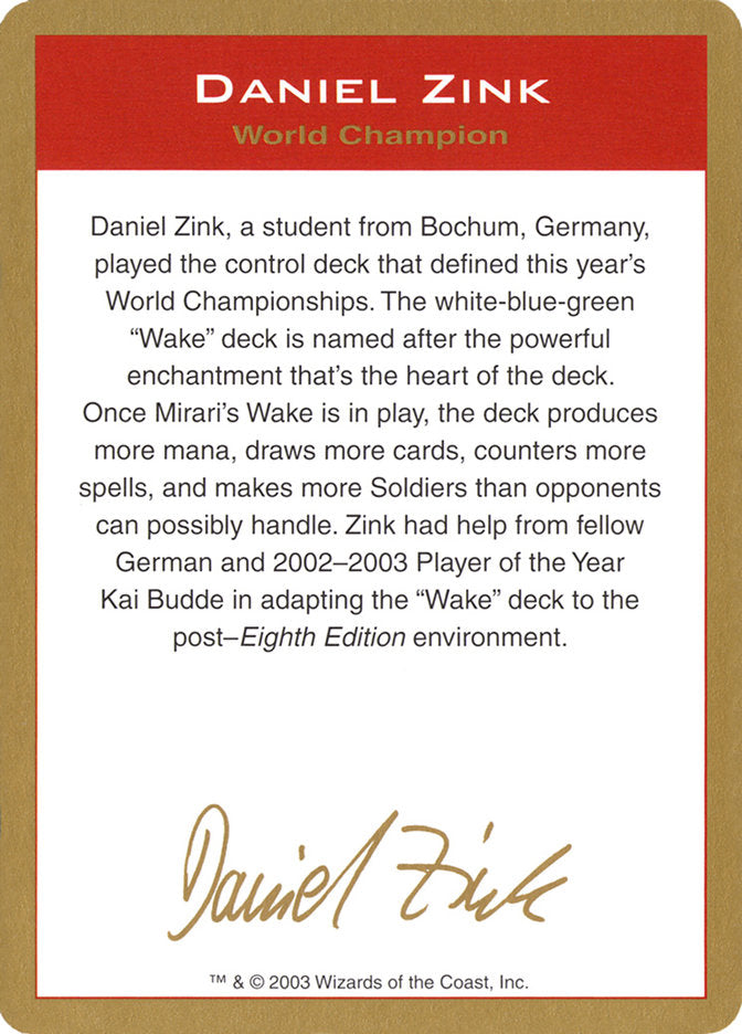 Daniel Zink Bio [World Championship Decks 2003] | Rook's Games and More