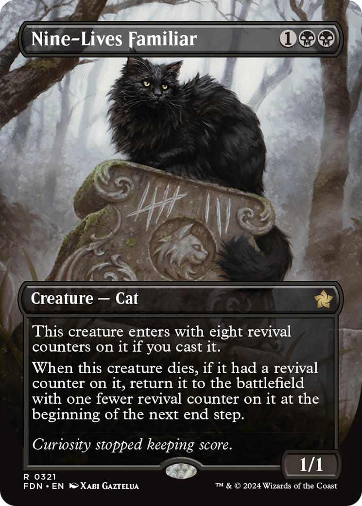 Nine-Lives Familiar (Borderless) [Foundations] | Rook's Games and More