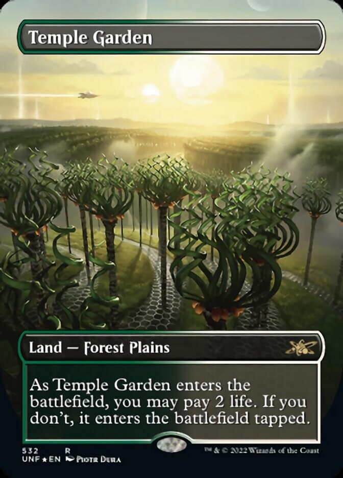 Temple Garden (Borderless) (Galaxy Foil) [Unfinity] | Rook's Games and More