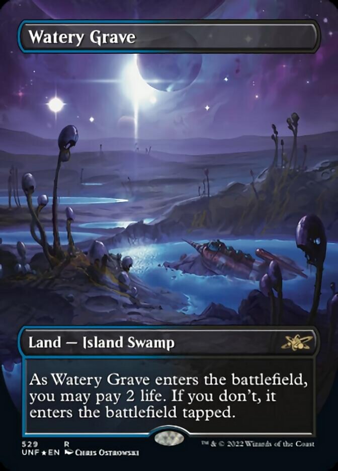 Watery Grave (Borderless) (Galaxy Foil) [Unfinity] | Rook's Games and More