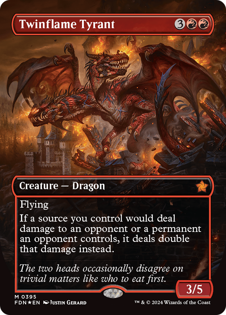 Twinflame Tyrant (Borderless) (Mana Foil) [Foundations] | Rook's Games and More