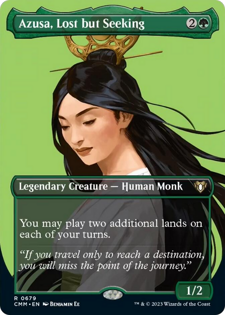 Azusa, Lost but Seeking (Borderless Profile) [Commander Masters] | Rook's Games and More