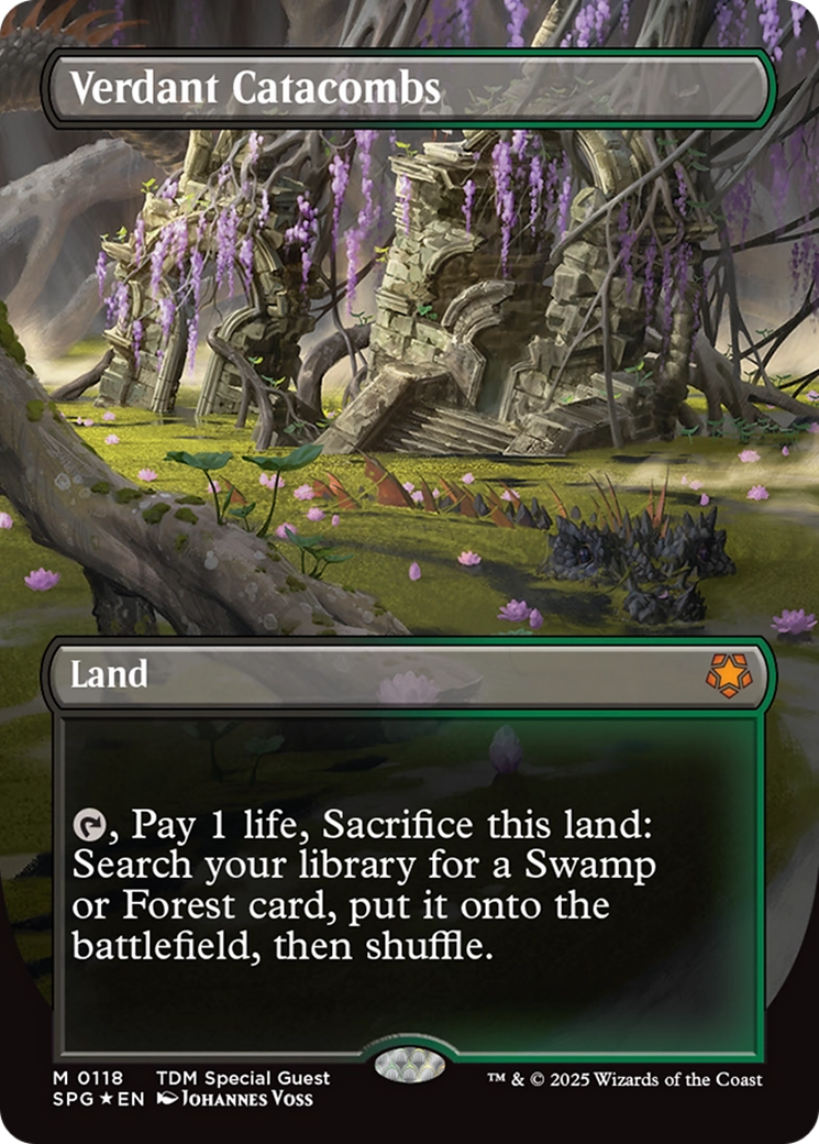 Verdant Catacombs (Borderless) (Dragonscale Foil) [Tarkir: Dragonstorm Special Guests] | Rook's Games and More