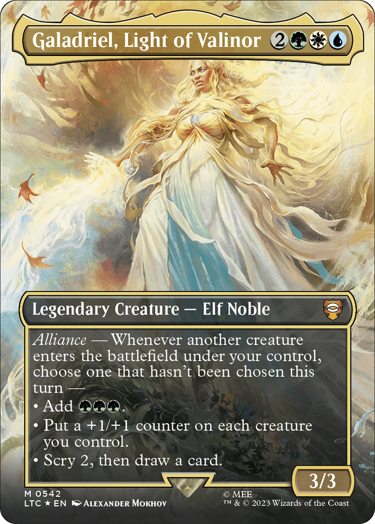 Galadriel, Light of Valinor (Borderless) (Surge Foil) [The Lord of the Rings: Tales of Middle-Earth Commander] | Rook's Games and More