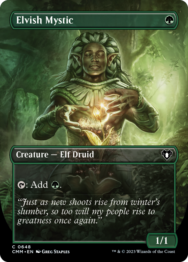 Elvish Mystic (Borderless Alternate Art) [Commander Masters] | Rook's Games and More