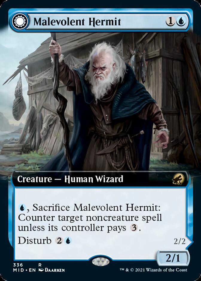 Malevolent Hermit // Benevolent Geist (Extended Art) [Innistrad: Midnight Hunt] | Rook's Games and More