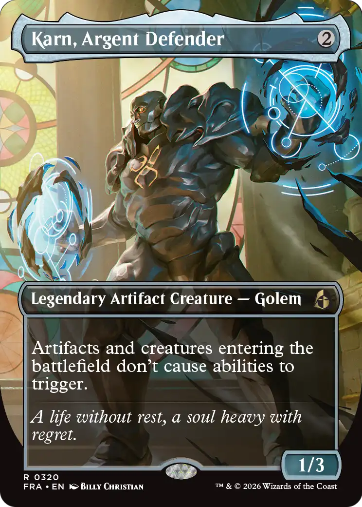 Karn, Argent Defender (Borderless) [Reality Fracture] | Rook's Games and More