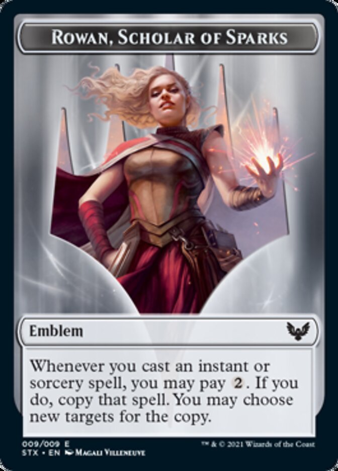 Elemental // Rowan, Scholar of Sparks Emblem Double-Sided Token [Strixhaven: School of Mages Tokens] | Rook's Games and More