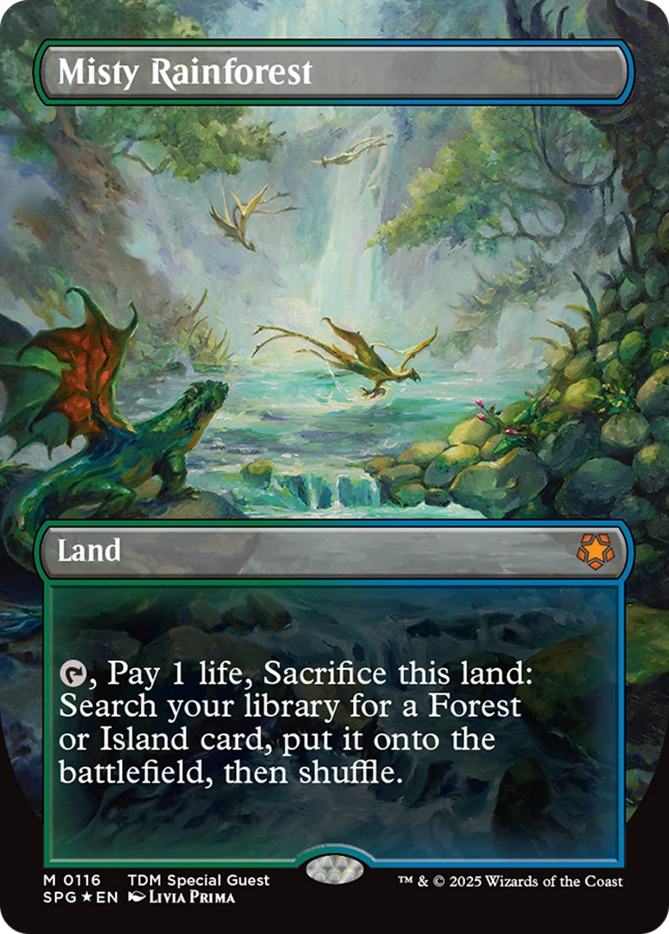 Misty Rainforest (Borderless) (Dragonscale Foil) [Tarkir: Dragonstorm Special Guests] | Rook's Games and More
