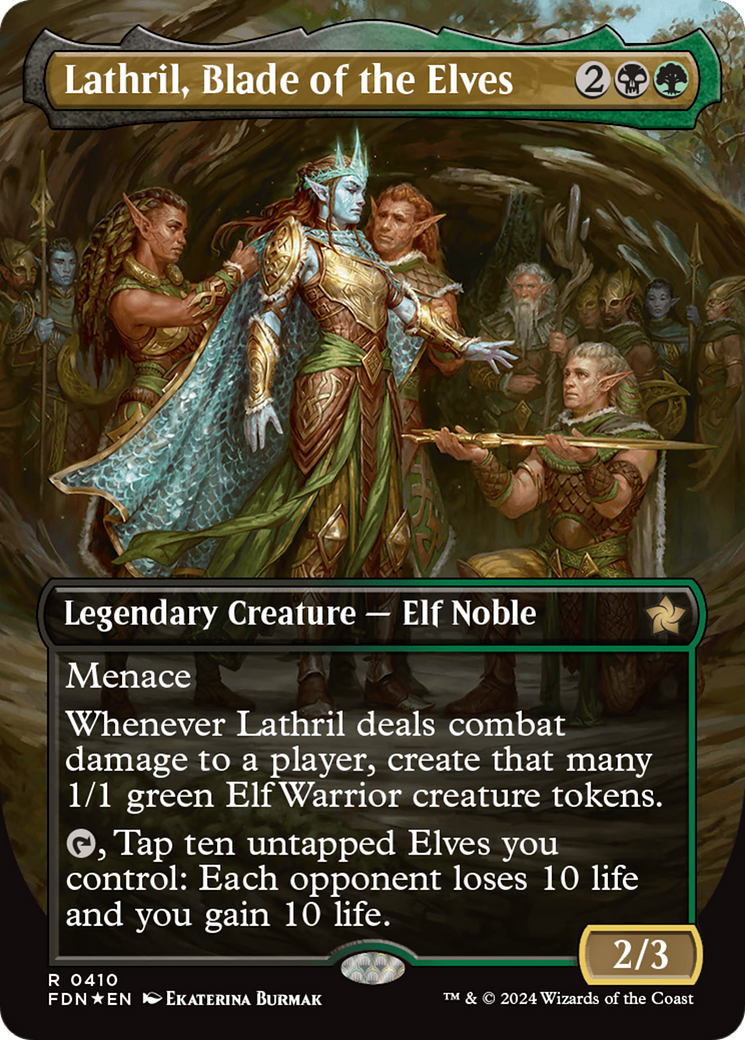 Lathril, Blade of the Elves (Borderless) (Mana Foil) [Foundations] | Rook's Games and More