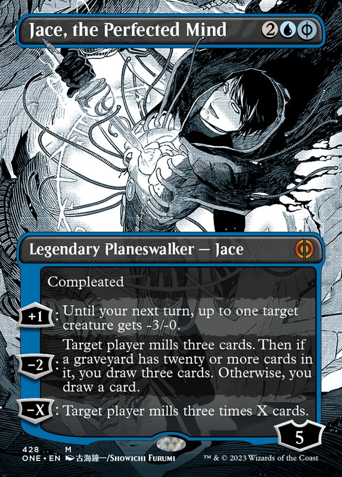 Jace, the Perfected Mind (Borderless Manga Step-and-Compleat Foil) [Phyrexia: All Will Be One] | Rook's Games and More