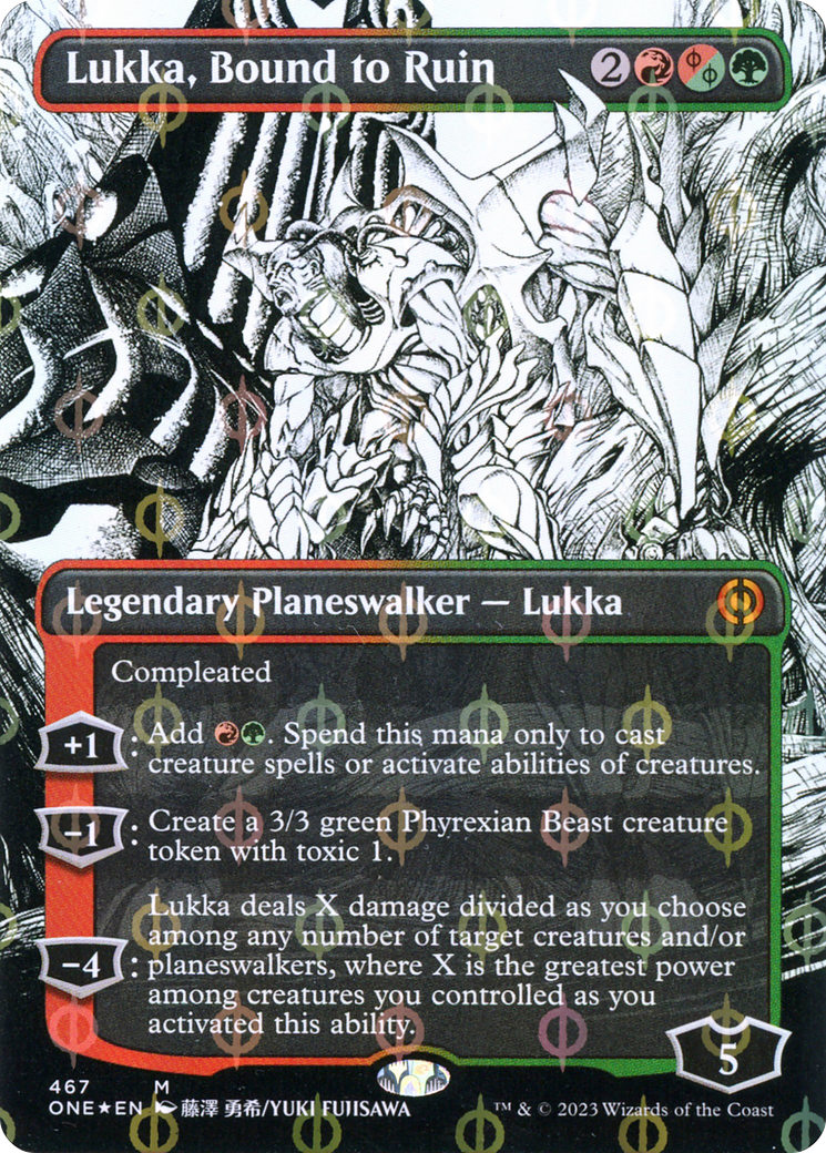 Lukka, Bound to Ruin (Borderless Manga Step-and-Compleat Foil) [Phyrexia: All Will Be One] | Rook's Games and More