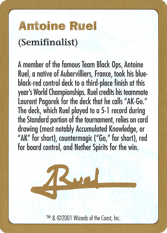 Antoine Ruel Bio [World Championship Decks 2001] | Rook's Games and More