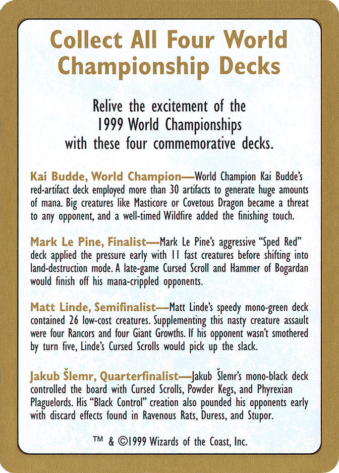 1999 World Championships Ad [World Championship Decks 1999] | Rook's Games and More