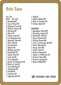 1996 Eric Tam Decklist Card [World Championship Decks] | Rook's Games and More