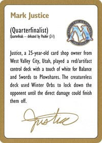 1996 Mark Justice Biography Card [World Championship Decks] | Rook's Games and More