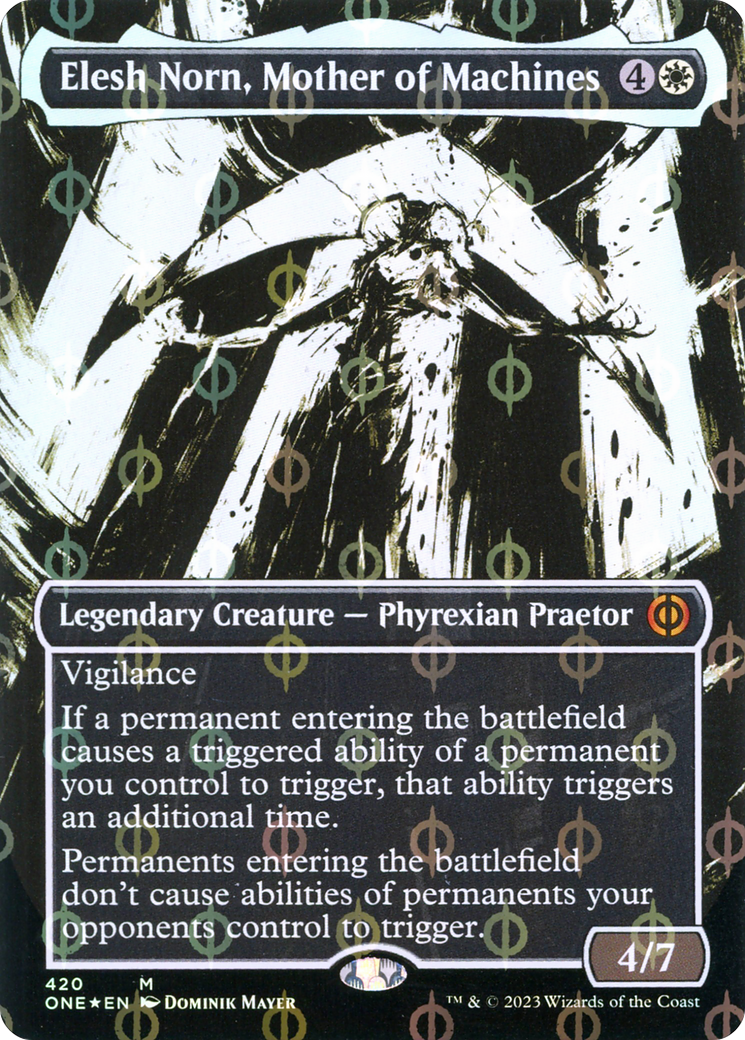 Elesh Norn, Mother of Machines (Borderless Ichor Step-and-Compleat Foil) [Phyrexia: All Will Be One] | Rook's Games and More