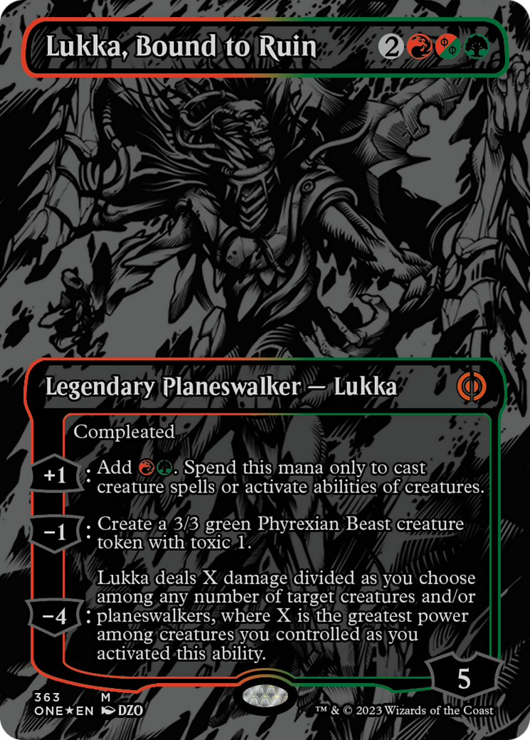 Lukka, Bound to Ruin (Oil Slick Raised Foil) [Phyrexia: All Will Be One] | Rook's Games and More