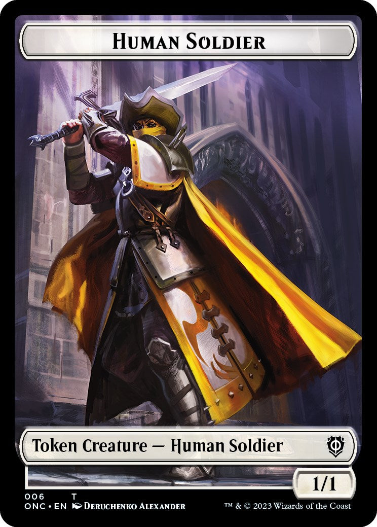 Human Soldier // Elephant Double-Sided Token [Phyrexia: All Will Be One Commander Tokens] | Rook's Games and More