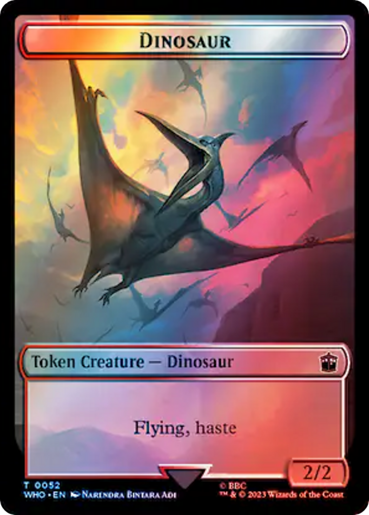 Warrior // Dinosaur Double-Sided Token (Surge Foil) [Doctor Who Tokens] | Rook's Games and More