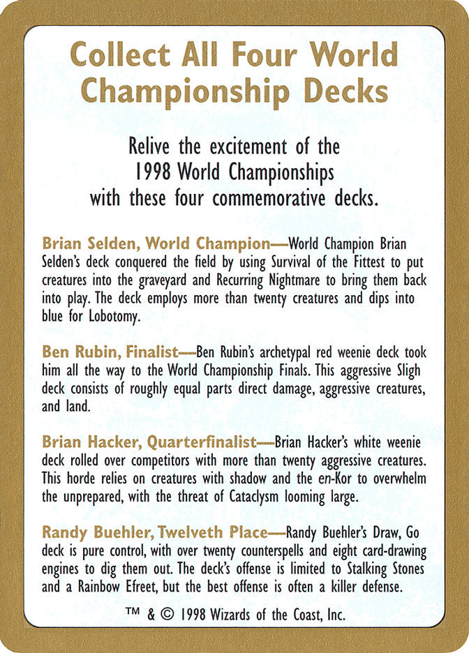 1998 World Championships Ad [World Championship Decks 1998] | Rook's Games and More