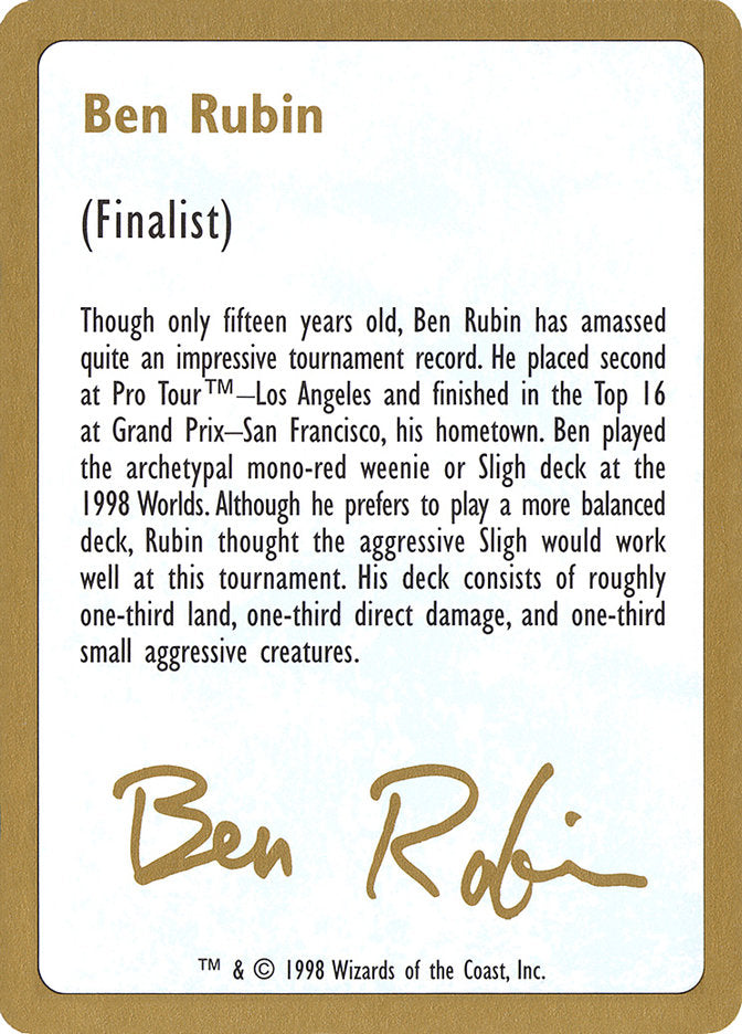 Ben Rubin Bio [World Championship Decks 1998] | Rook's Games and More