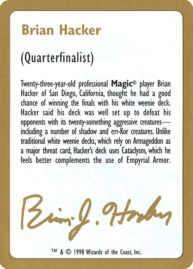 Brian Hacker Bio [World Championship Decks 1998] | Rook's Games and More