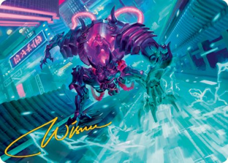 Surgehacker Mech Art Card (Gold-Stamped Signature) [Kamigawa: Neon Dynasty Art Series] | Rook's Games and More