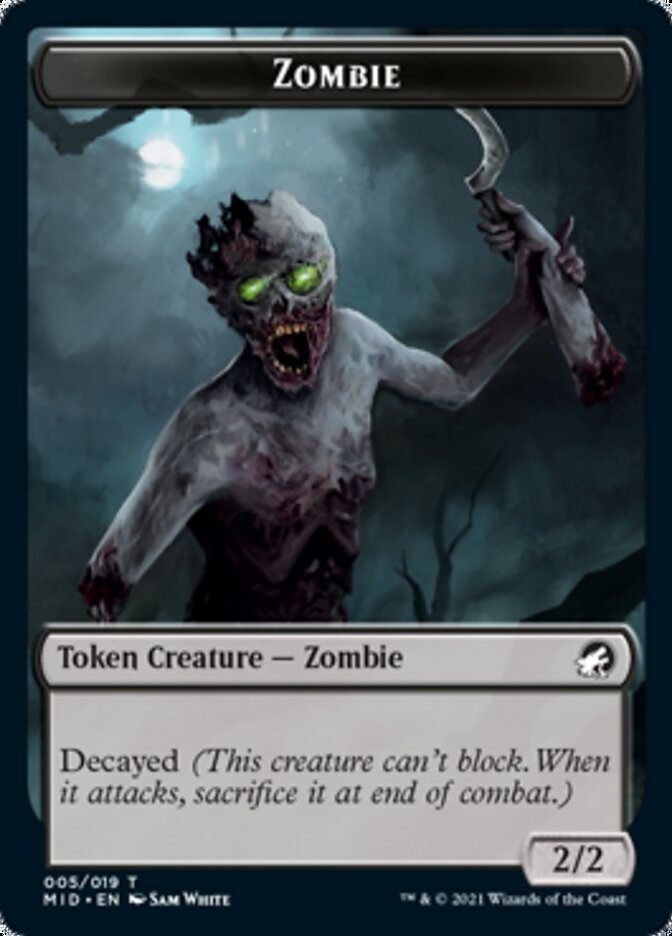 Zombie (005) // Wrenn and Seven Emblem Double-sided Token [Innistrad: Midnight Hunt Tokens] | Rook's Games and More