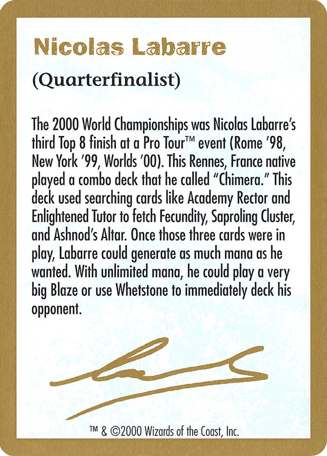 Nicolas Labarre Bio [World Championship Decks 2000] | Rook's Games and More