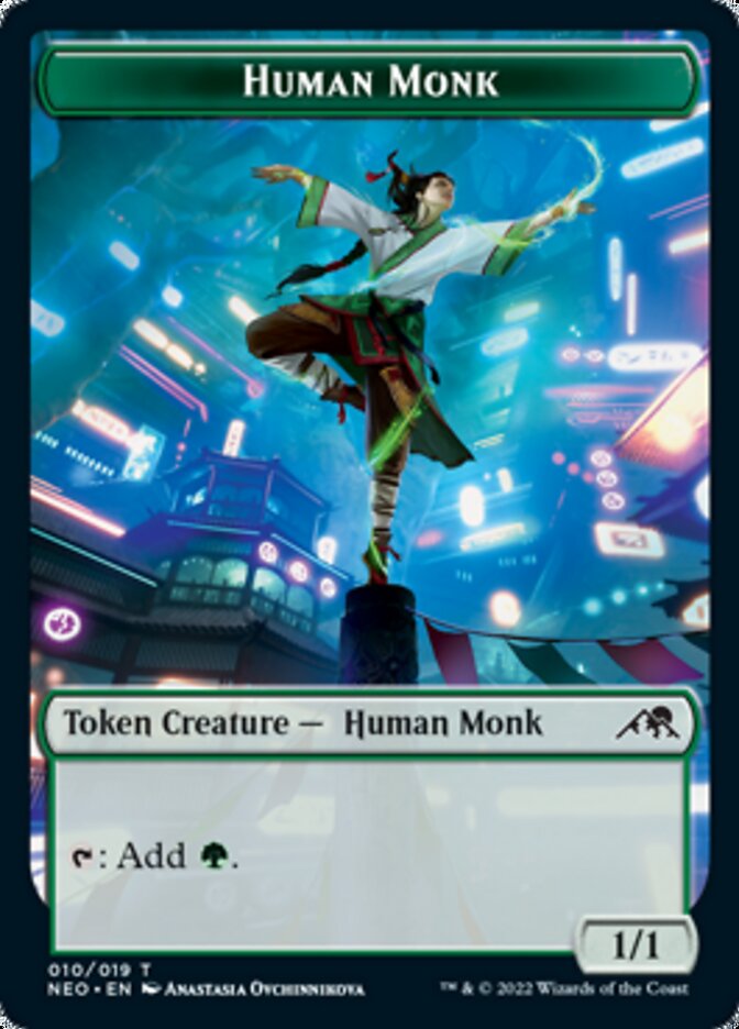 Spirit (002) // Human Monk Double-sided Token [Kamigawa: Neon Dynasty Tokens] | Rook's Games and More