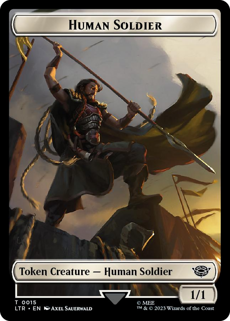 Human Soldier (0015) // Food (0023) Double-Sided Token (Surge Foil) [The Lord of the Rings: Tales of Middle-Earth Tokens] | Rook's Games and More