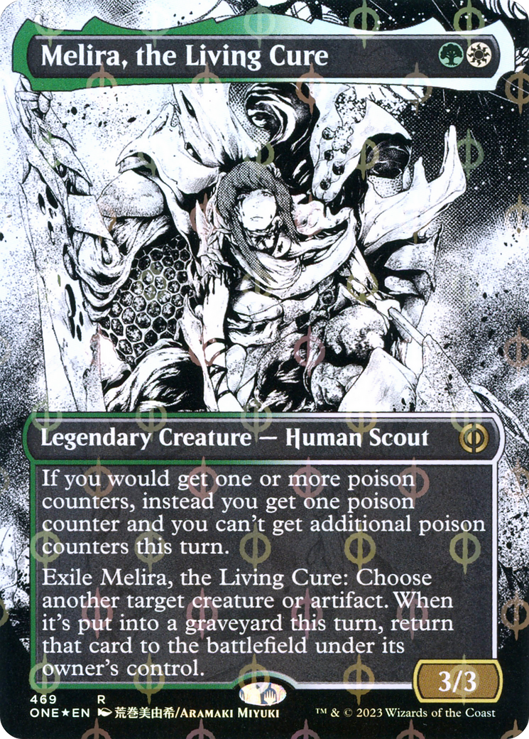 Melira, the Living Cure (Borderless Manga Step-and-Compleat Foil) [Phyrexia: All Will Be One] | Rook's Games and More