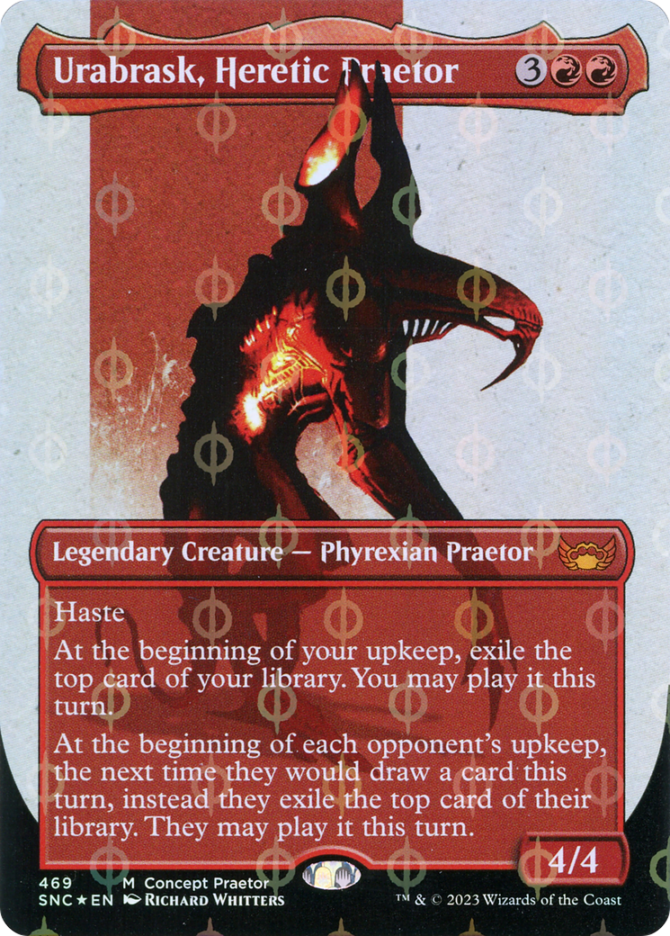 Urabrask, Heretic Praetor (Borderless Concept Praetors Step-and-Compleat Foil) [Phyrexia: All Will Be One] | Rook's Games and More