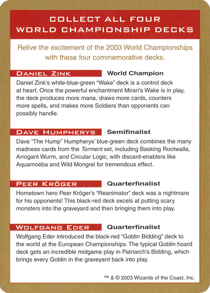 2003 World Championships Ad [World Championship Decks 2003] | Rook's Games and More