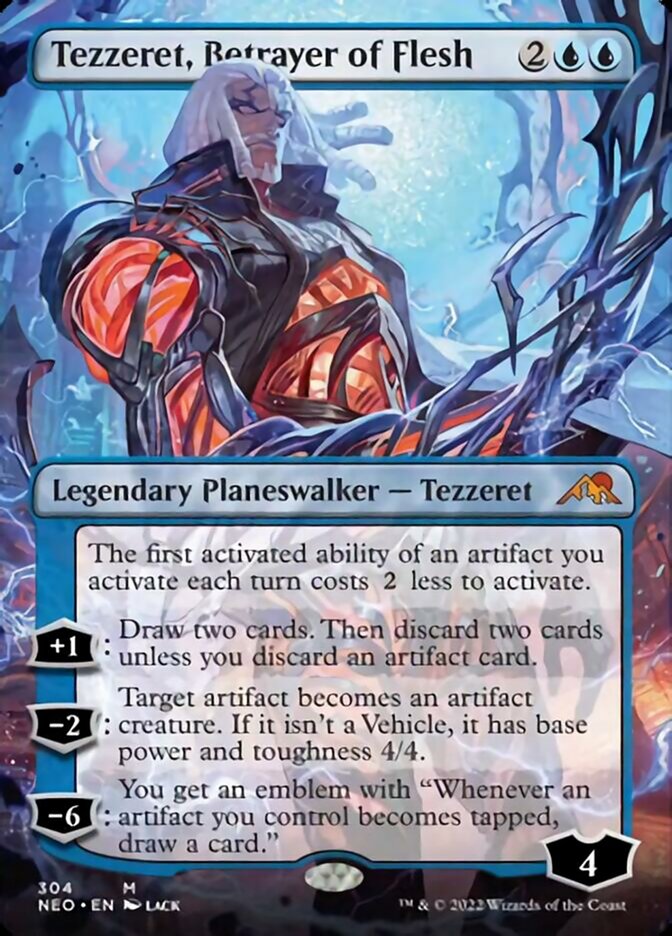 Tezzeret, Betrayer of Flesh (Borderless) [Kamigawa: Neon Dynasty] | Rook's Games and More